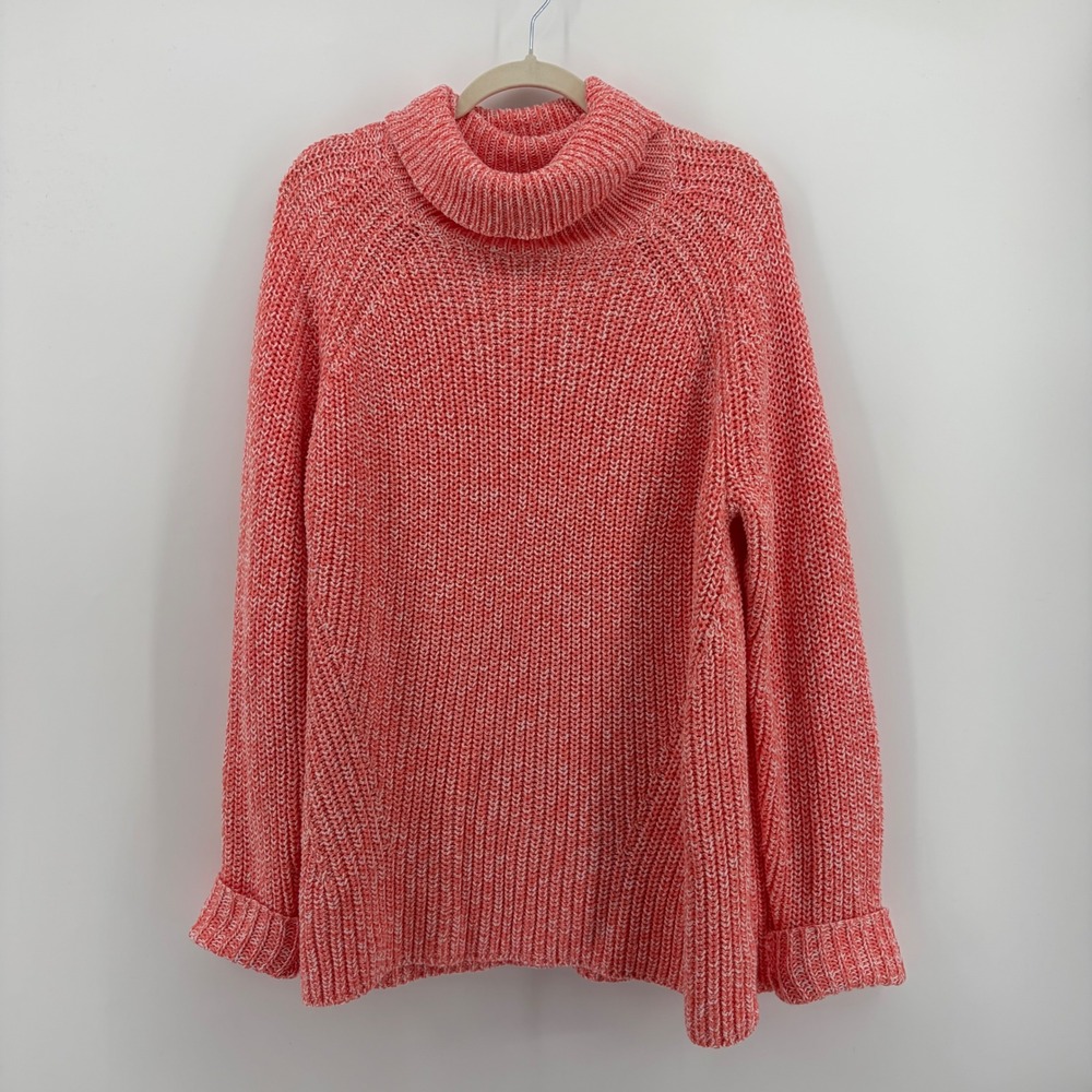 Croft & Barrow Womens XXL Coral Pink Marl Turtleneck Chunky Knit Sweater Raglan